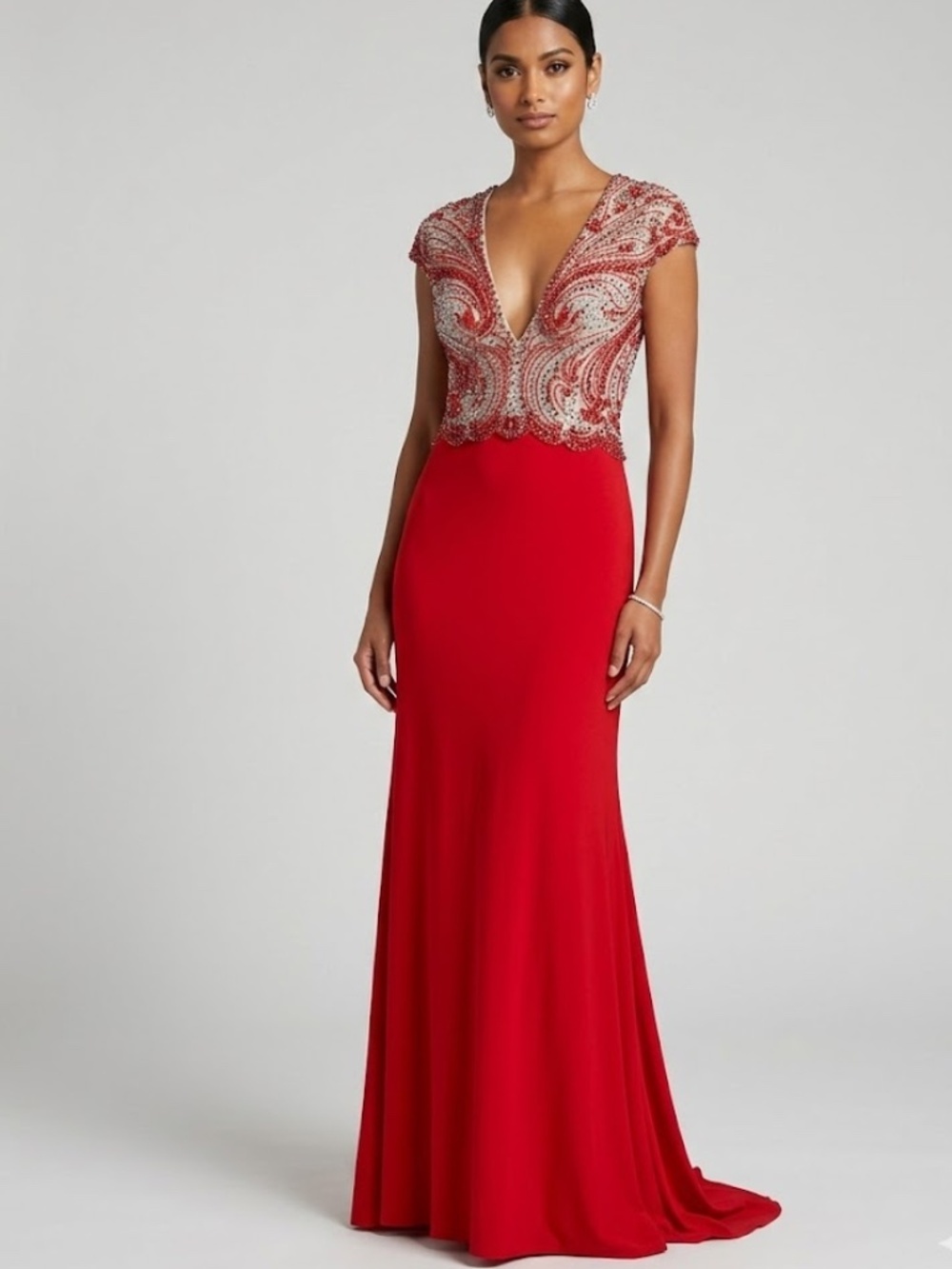 Sherri Hill Red Beaded Evening Gown Dress Size 10